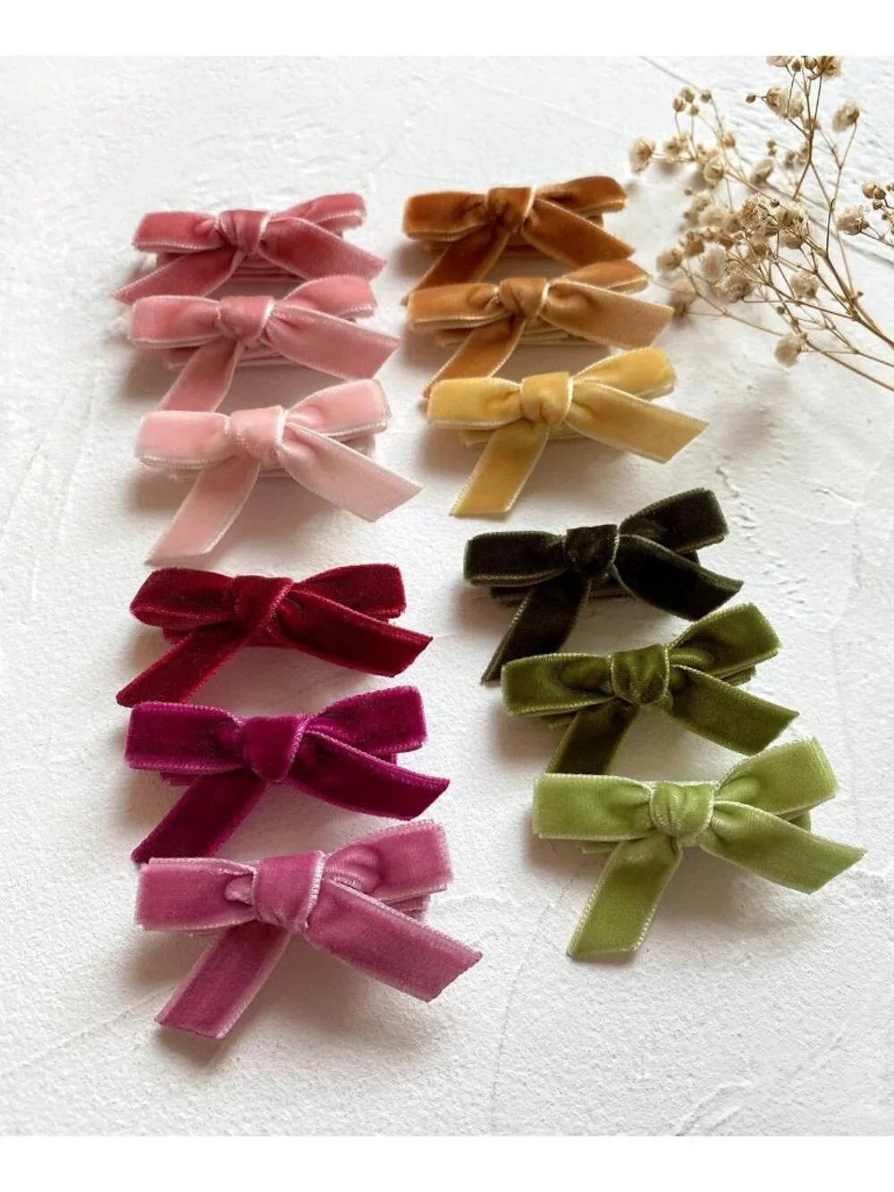 20pcs Velvet Mini Hair Bows for Baby Girls | Handmade Non-Slip Toddler Clips